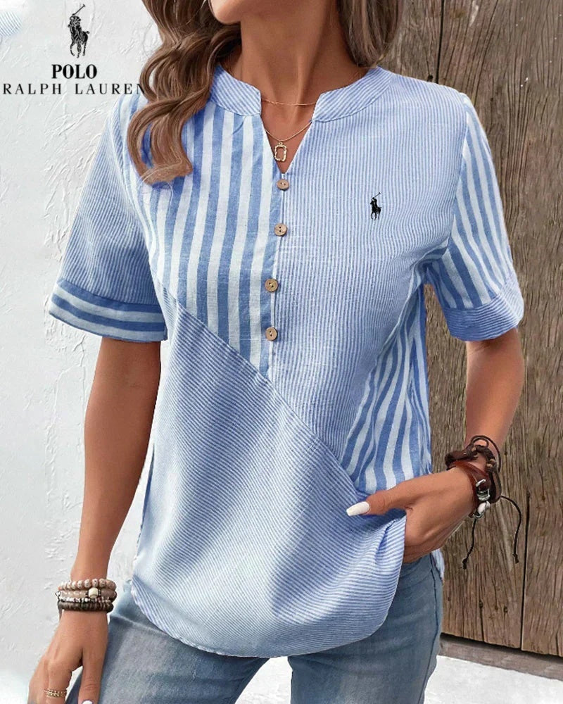 Camicia Ralph Lauren in cotone e lino a righe asimmetriche con scollo a V (Liquidazione Limitata)