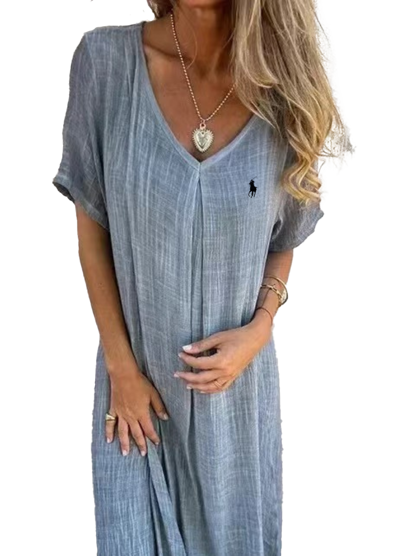 Camicetta in lino con volant e scollo rotondo da donna Ralph Lauren