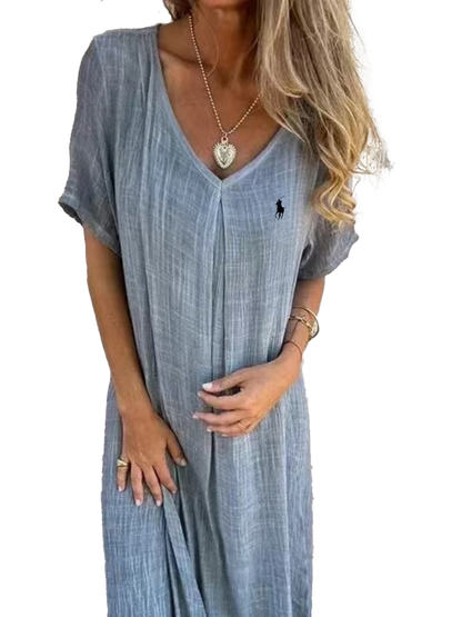 Camicetta in lino con volant e scollo rotondo da donna Ralph Lauren