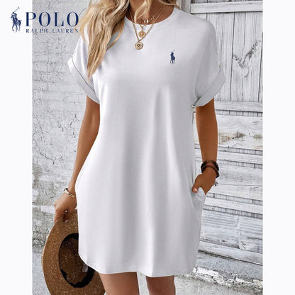 Abito casual a maniche corte con scollo rotondo tinta unita di Ralph Lauren