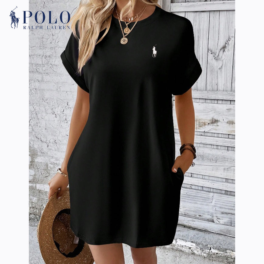 Abito casual a maniche corte con scollo rotondo tinta unita di Ralph Lauren