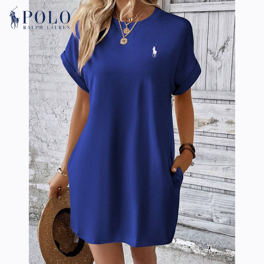Abito casual a maniche corte con scollo rotondo tinta unita di Ralph Lauren