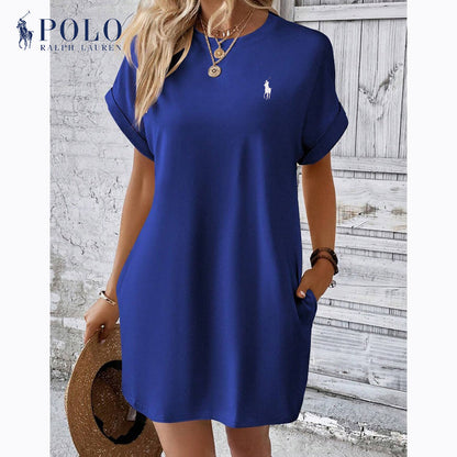 Abito casual a maniche corte con scollo rotondo tinta unita di Ralph Lauren