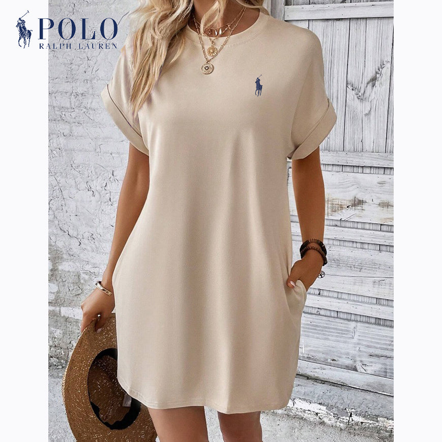 Abito casual a maniche corte con scollo rotondo tinta unita di Ralph Lauren