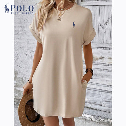 Abito casual a maniche corte con scollo rotondo tinta unita di Ralph Lauren