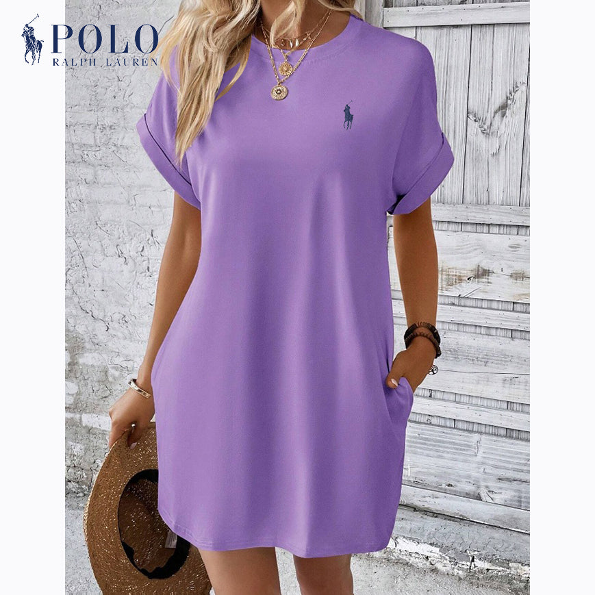 Abito casual a maniche corte con scollo rotondo tinta unita di Ralph Lauren