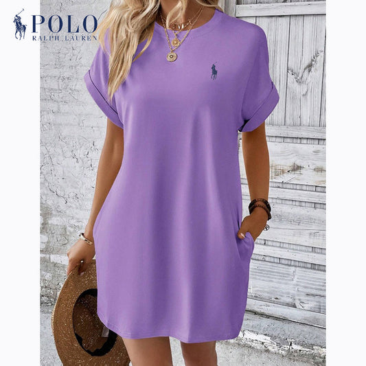 Abito casual a maniche corte con scollo rotondo tinta unita di Ralph Lauren