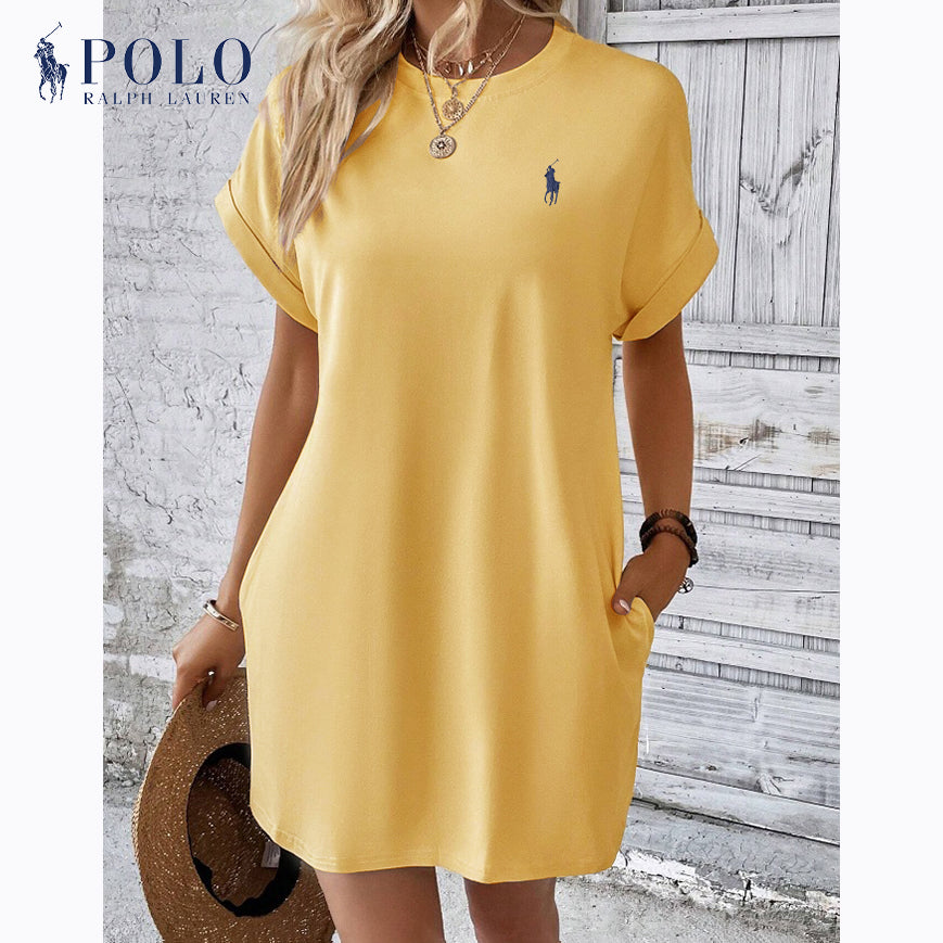 Abito casual a maniche corte con scollo rotondo tinta unita di Ralph Lauren