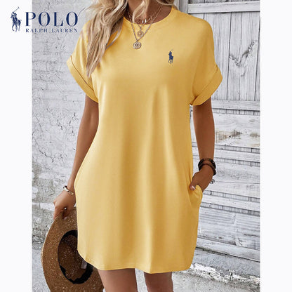 Abito casual a maniche corte con scollo rotondo tinta unita di Ralph Lauren