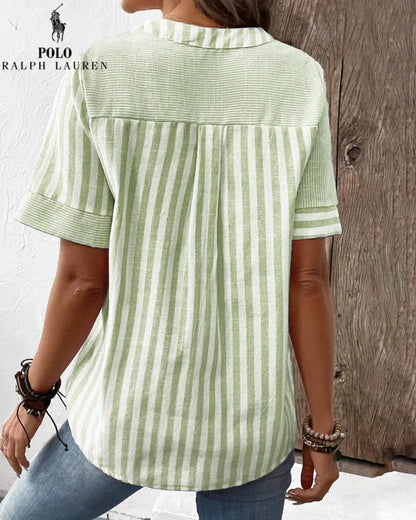 Camicia Ralph Lauren in cotone e lino a righe asimmetriche con scollo a V (Liquidazione Limitata)