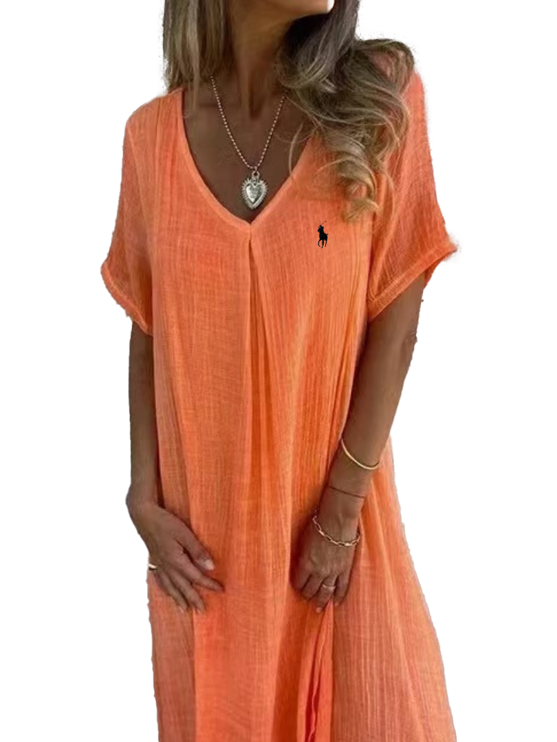 Camicetta in lino con volant e scollo rotondo da donna Ralph Lauren