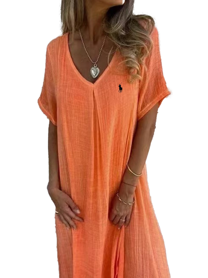 Camicetta in lino con volant e scollo rotondo da donna Ralph Lauren