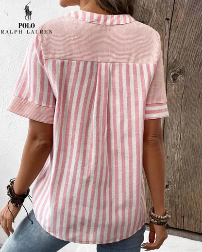 Camicia Ralph Lauren in cotone e lino a righe asimmetriche con scollo a V (Liquidazione Limitata)