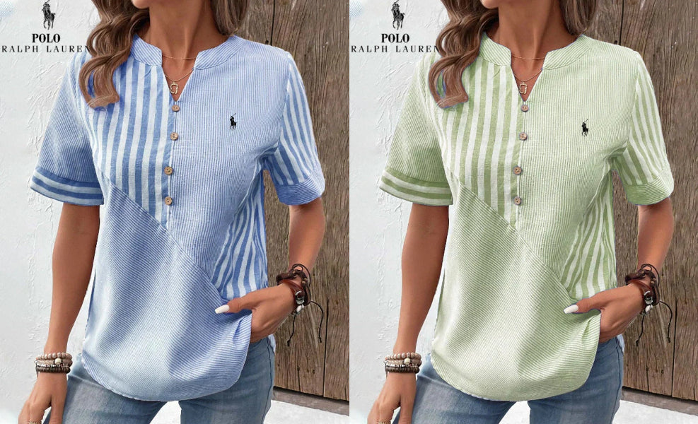 Camicia Ralph Lauren in cotone e lino a righe asimmetriche con scollo a V (Liquidazione Limitata)