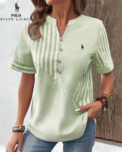 Camicia Ralph Lauren in cotone e lino a righe asimmetriche con scollo a V (Liquidazione Limitata)