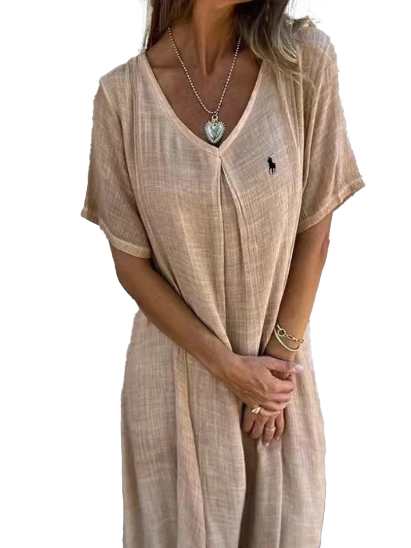 Camicetta in lino con volant e scollo rotondo da donna Ralph Lauren
