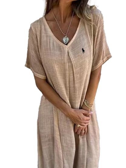 Camicetta in lino con volant e scollo rotondo da donna Ralph Lauren
