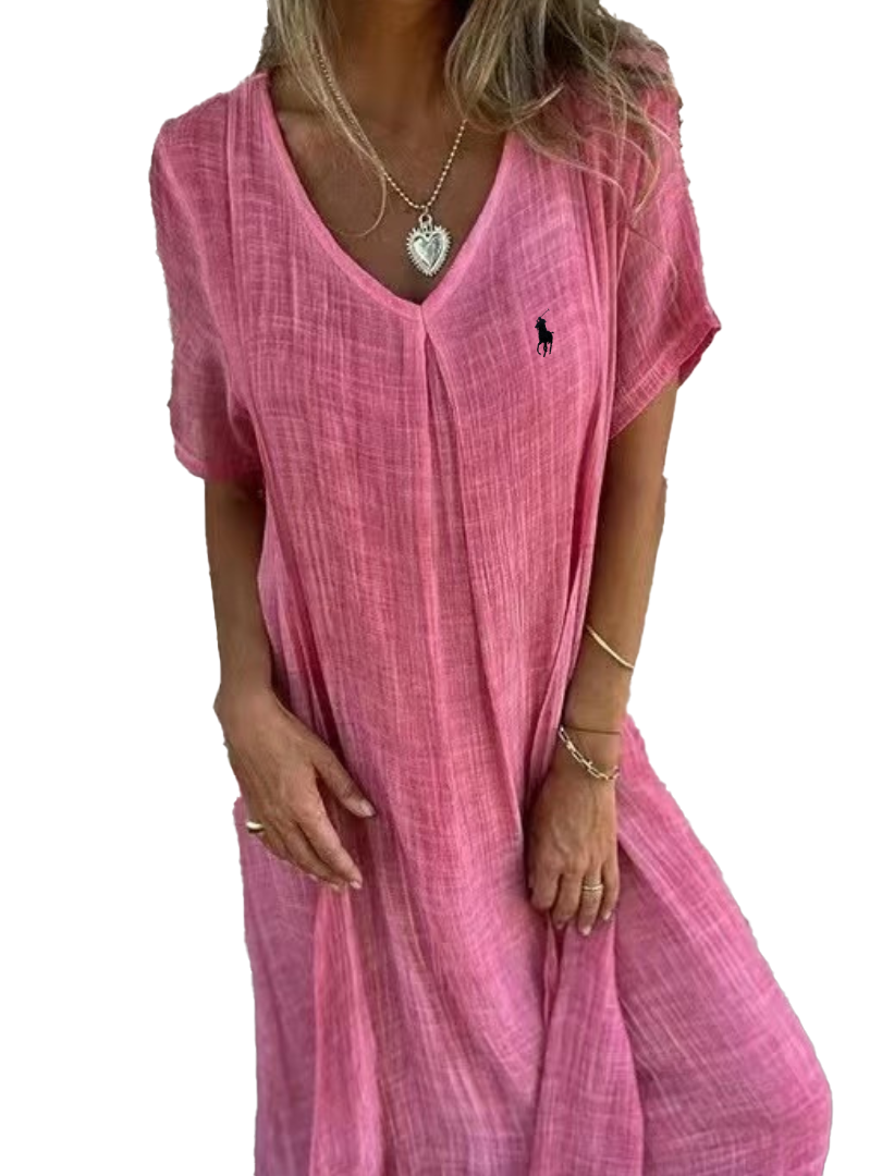 Camicetta in lino con volant e scollo rotondo da donna Ralph Lauren
