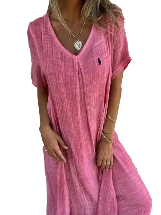 Camicetta in lino con volant e scollo rotondo da donna Ralph Lauren