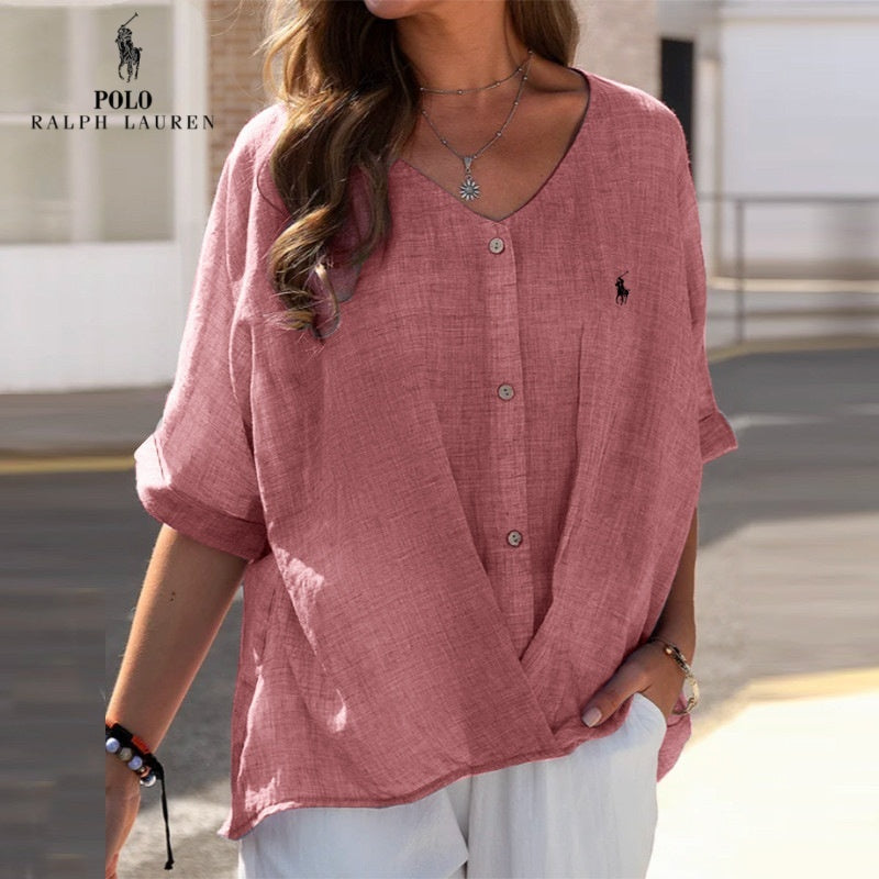 Saldi 🔥Camicia in lino con scollo a V e volant da donna Ralph Lauren
