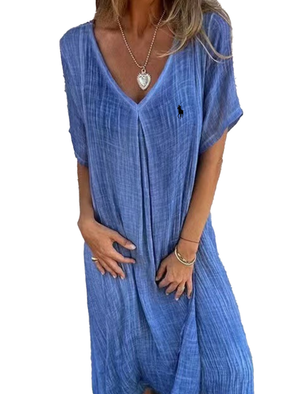 Camicetta in lino con volant e scollo rotondo da donna Ralph Lauren