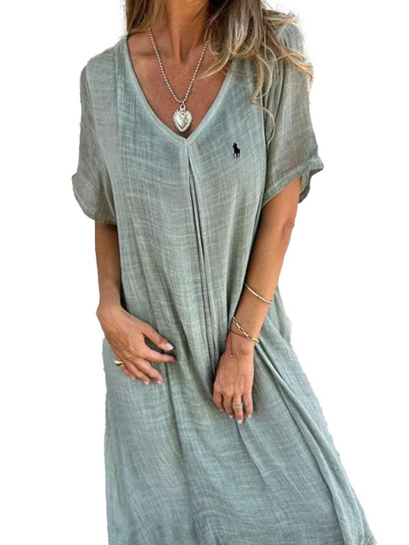 Camicetta in lino con volant e scollo rotondo da donna Ralph Lauren