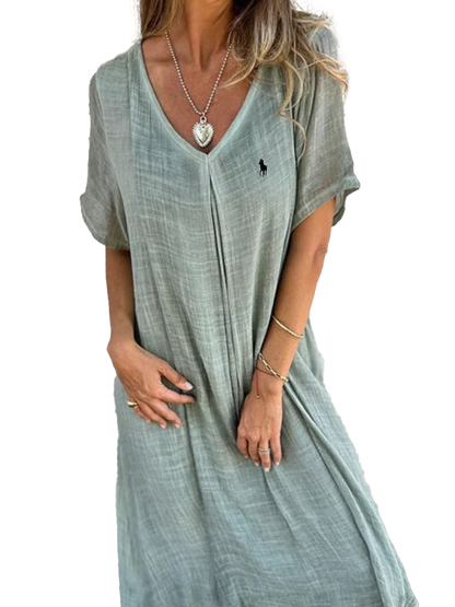 Camicetta in lino con volant e scollo rotondo da donna Ralph Lauren