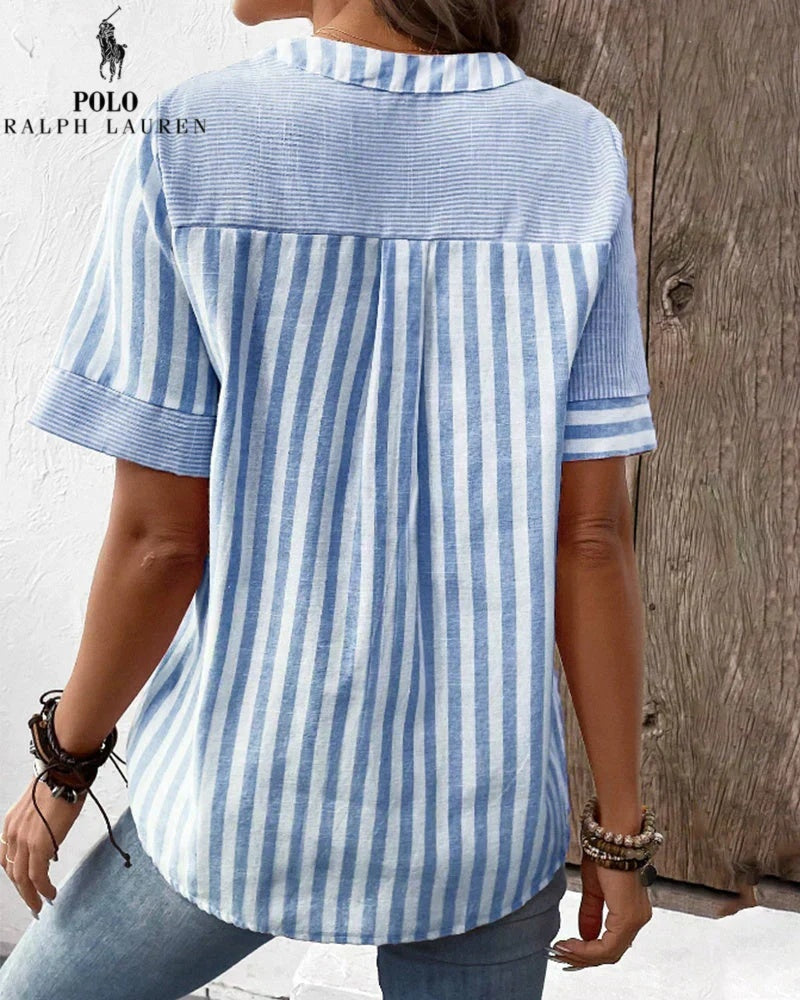 Camicia Ralph Lauren in cotone e lino a righe asimmetriche con scollo a V (Liquidazione Limitata)