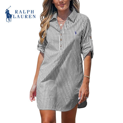 Ꮢаlрh Ꮮаurеn - Miniabito Camicia Donna a Righe con Scollo a V