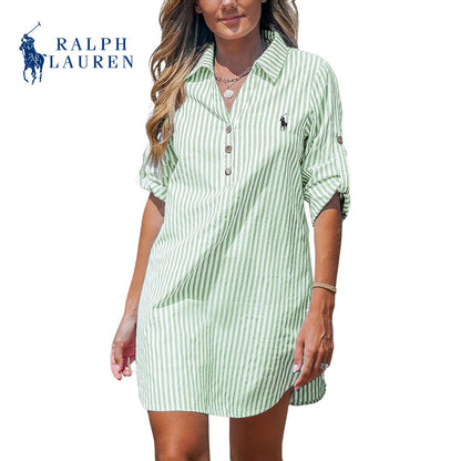 Ꮢаlрh Ꮮаurеn - Miniabito Camicia Donna a Righe con Scollo a V