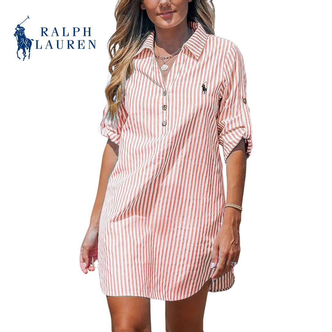 Ꮢаlрh Ꮮаurеn - Miniabito Camicia Donna a Righe con Scollo a V